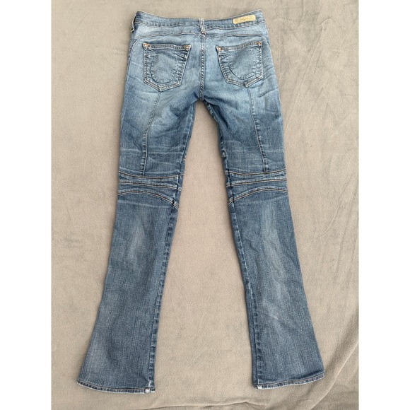 True Religion Denim - True Religion Gianna Moto Jeans Womens 30 Blue Denim Low Rise Biker Slim Flare